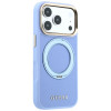 Guess Ring Stand 360 Grained Classic Logo MagSafe vāciņš Apple iPhone 18 Pro / 17 Pro, gaiši zils