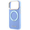 Guess Ring Stand 360 Grained Classic Logo MagSafe vāciņš Apple iPhone 18 Pro / 17 Pro, gaiši zils
