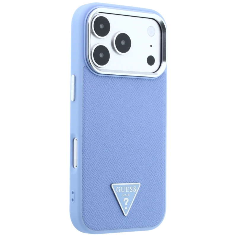 Guess Grained Triangle Logo MagSafe cietais maciņš Apple iPhone 18 Pro / 17 Pro, zils
