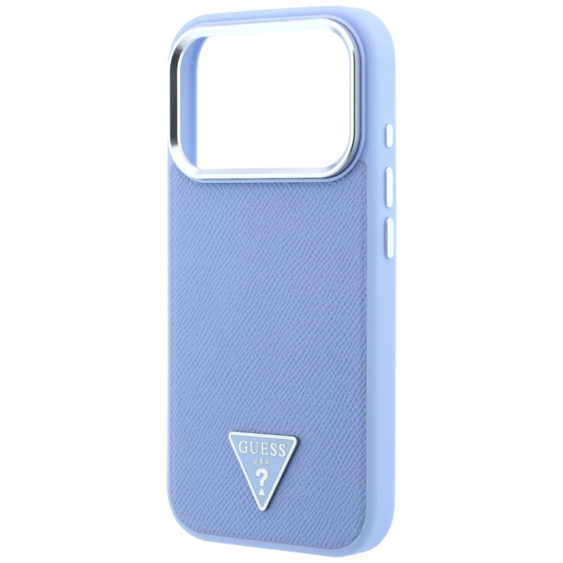 Guess Grained Triangle Logo MagSafe cietais maciņš Apple iPhone 18 Pro / 17 Pro, zils