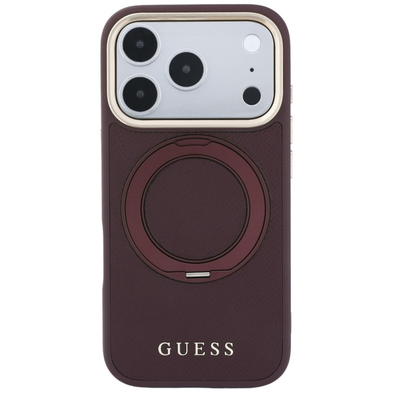 Guess Ring Stand 360 Grained Classic Logo MagSafe apvalks Apple iPhone 18 Pro / 17 Pro, bordo