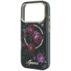 Guess GUE6042 IML Glitter Blossom Roses MagSafe cietais maciņš Apple iPhone 18 Pro Max / 17 Pro Max, melns