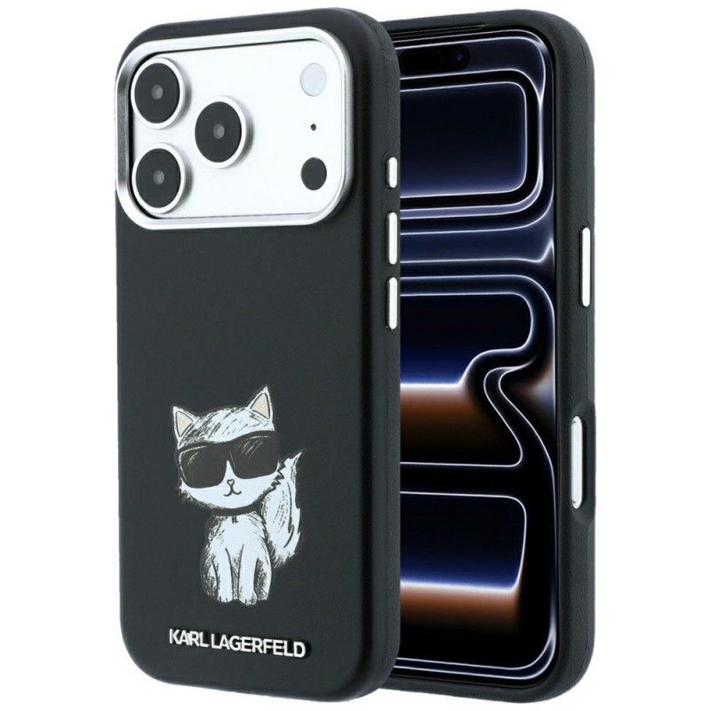Karl Lagerfeld Smooth Choupette Sketch MagSafe vāciņš Apple iPhone 18 Pro Max / 17 Pro Max, melns