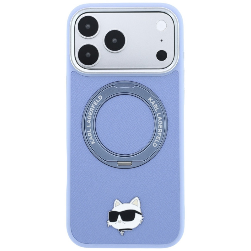 Karl Lagerfeld ar Ring Stand 360 Choupette Head Pin MagSafe vāciņš Apple iPhone 18 Pro Max / 17 Pro Max, gaiši zils (KF003220)