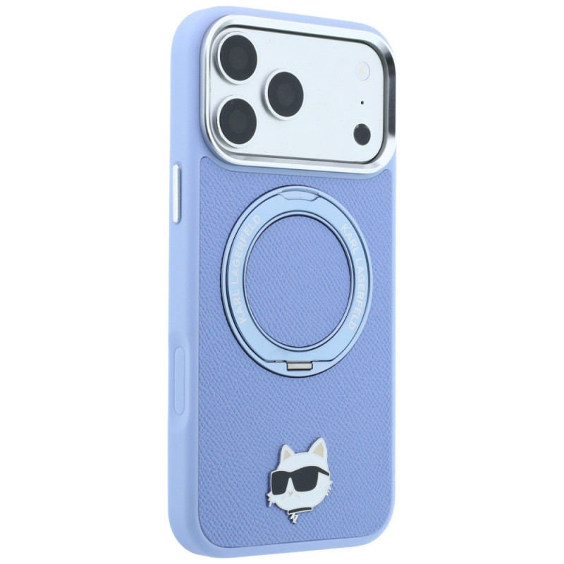 Karl Lagerfeld ar Ring Stand 360 Choupette Head Pin MagSafe vāciņš Apple iPhone 18 Pro Max / 17 Pro Max, gaiši zils (KF003220)