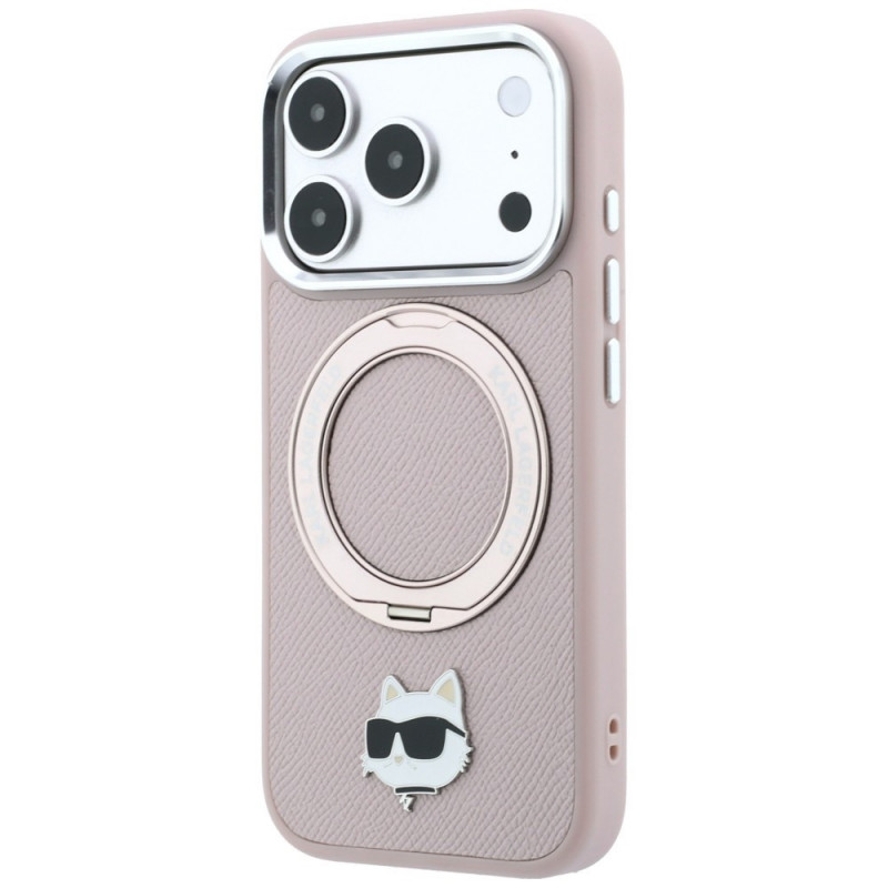 Karl Lagerfeld ar Ring Stand 360 Choupette Head Pin MagSafe vāciņš Apple iPhone 18 Pro Max / 17 Pro Max, rozā