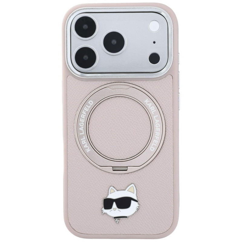 Karl Lagerfeld ar Ring Stand 360 Choupette Head Pin MagSafe vāciņš Apple iPhone 18 Pro Max / 17 Pro Max, rozā