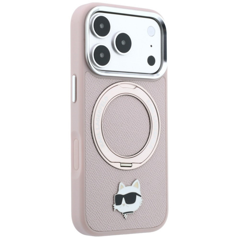 Karl Lagerfeld ar Ring Stand 360 Choupette Head Pin MagSafe vāciņš Apple iPhone 18 Pro Max / 17 Pro Max, rozā