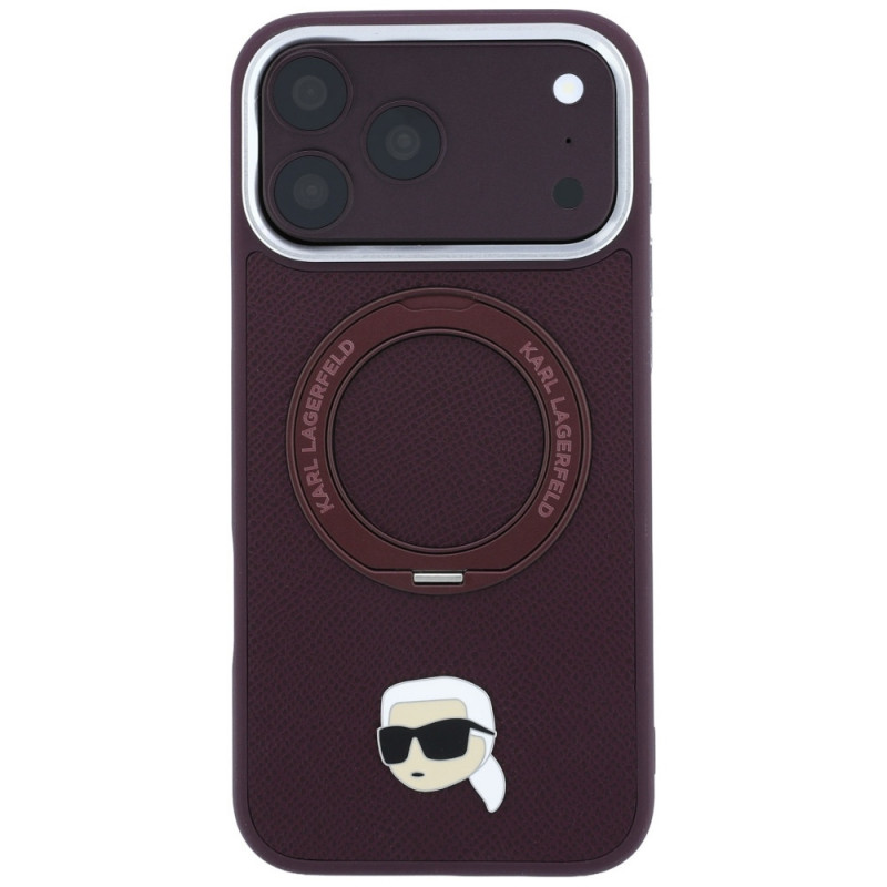 Karl Lagerfeld ar Ring Stand 360 Karl Head Pin MagSafe vāciņš Apple iPhone 18 Pro Max / 17 Pro Max, Burgundy