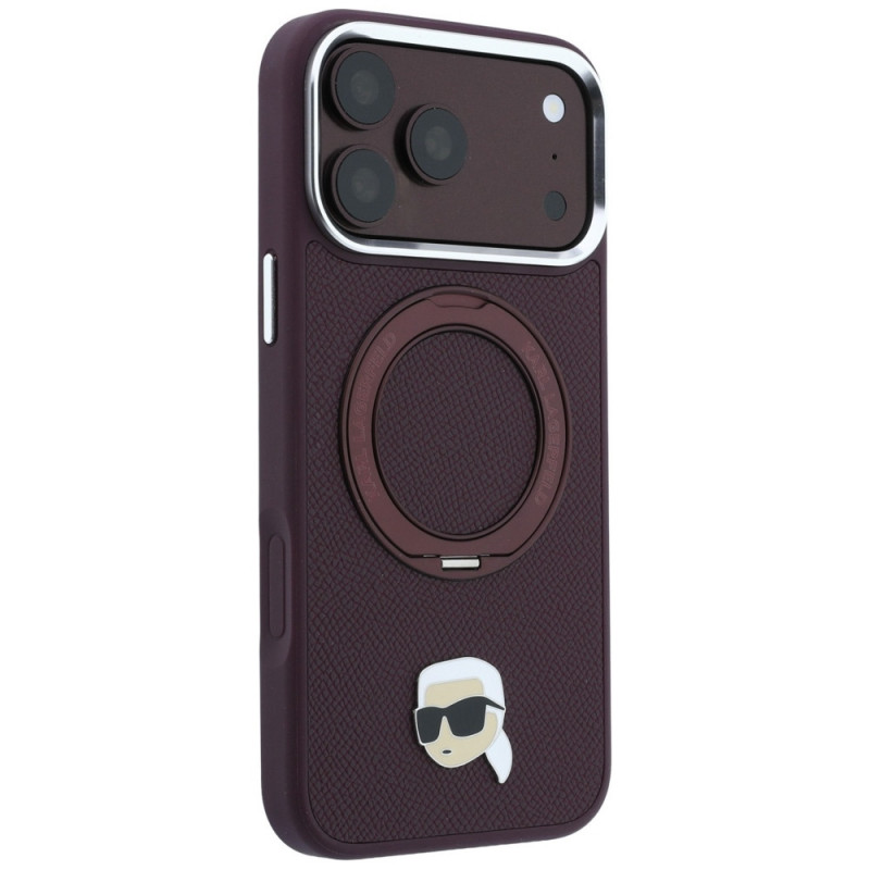 Karl Lagerfeld ar Ring Stand 360 Karl Head Pin MagSafe vāciņš Apple iPhone 18 Pro Max / 17 Pro Max, Burgundy