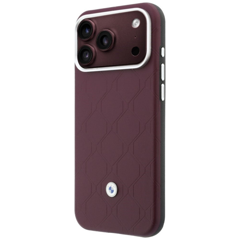BMW Quilted Pattern Metal Logo maciņš un somiņas komplekts Apple iPhone 18 Pro / 17 Pro, bordo