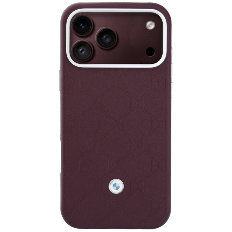BMW Quilted Pattern Metal Logo maciņš un somiņas komplekts Apple iPhone 18 Pro / 17 Pro, bordo