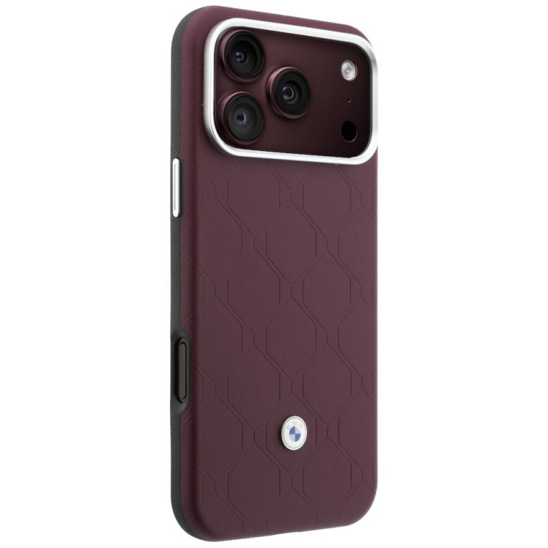 BMW Quilted Pattern Metal Logo maciņš un somiņas komplekts Apple iPhone 18 Pro / 17 Pro, bordo