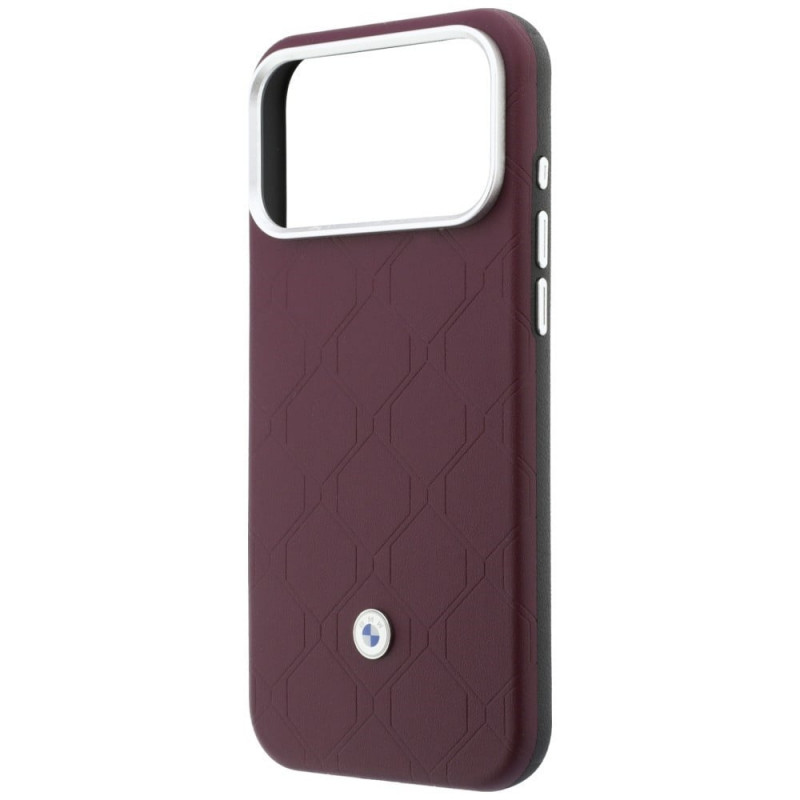 BMW Quilted Pattern Metal Logo maciņš un somiņas komplekts Apple iPhone 18 Pro / 17 Pro, bordo