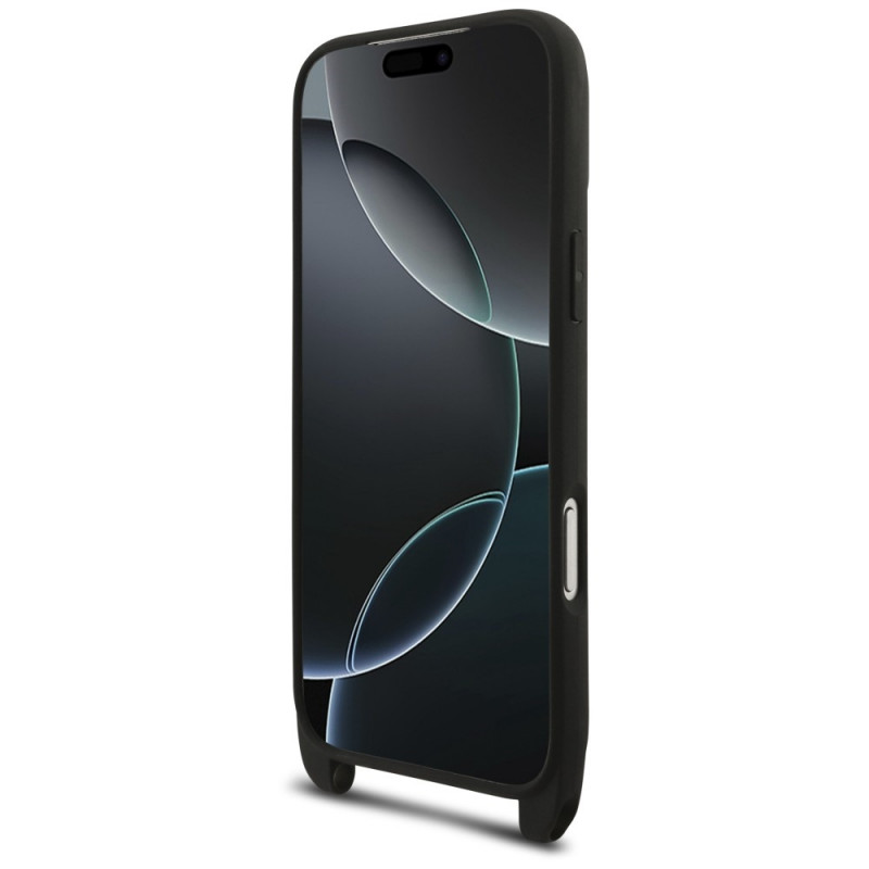 Karl Lagerfeld Saffiano Karl&Choupette Metal Pin CBDY Strap vāciņš ar siksnu Apple iPhone 18 Pro / 17 Pro, melns