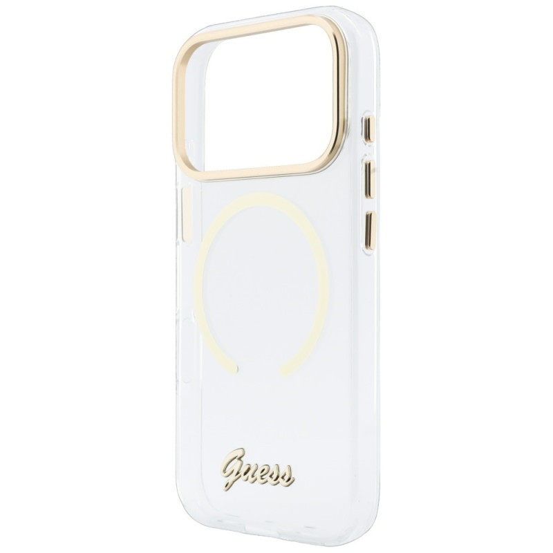 Guess IML Script Metal MagSafe vāciņš Apple iPhone 18 Pro Max / 17 Pro Max, caurspīdīgs