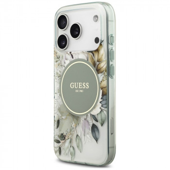 Guess IML Flower & Tonal Circle MagSafe vāciņš Apple iPhone 18 Pro / 17 Pro, zaļš