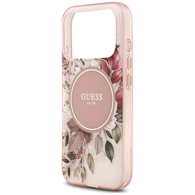 Guess IML Flower & Tonal Circle MagSafe vāciņš Apple iPhone 18 Pro Max / 17 Pro Max, rozā