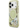 Guess IML Glitter Flowers Triangle MagSafe vāciņš Apple iPhone 18 Pro Max / 17 Pro Max, zaļš