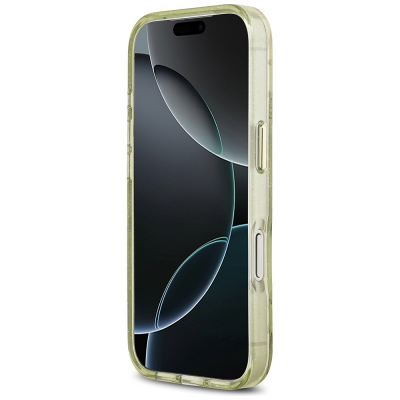 Guess IML Glitter Flowers Triangle MagSafe vāciņš Apple iPhone 18 Pro Max / 17 Pro Max, zaļš