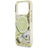 Guess IML Glitter Flowers Triangle MagSafe vāciņš Apple iPhone 18 Pro Max / 17 Pro Max, zaļš