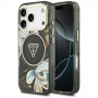 Guess IML Glitter Flowers Triangle MagSafe vāciņš Apple iPhone 18 Pro Max / 17 Pro Max, melns