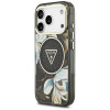 Guess IML Glitter Flowers Triangle MagSafe vāciņš Apple iPhone 18 Pro Max / 17 Pro Max, melns