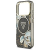 Guess IML Glitter Flowers Triangle MagSafe vāciņš Apple iPhone 18 Pro Max / 17 Pro Max, melns