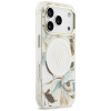 Guess IML Glitter Flowers Triangle MagSafe vāciņš Apple iPhone 18 Pro Max / 17 Pro Max, balts