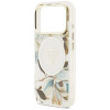 Guess IML Glitter Flowers Triangle MagSafe vāciņš Apple iPhone 18 Pro Max / 17 Pro Max, balts