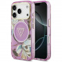 Guess IML Glitter Flowers Triangle MagSafe vāciņš Apple iPhone 18 Pro Max / 17 Pro Max, purpura