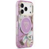 Guess IML Glitter Flowers Triangle MagSafe vāciņš Apple iPhone 18 Pro Max / 17 Pro Max, purpura