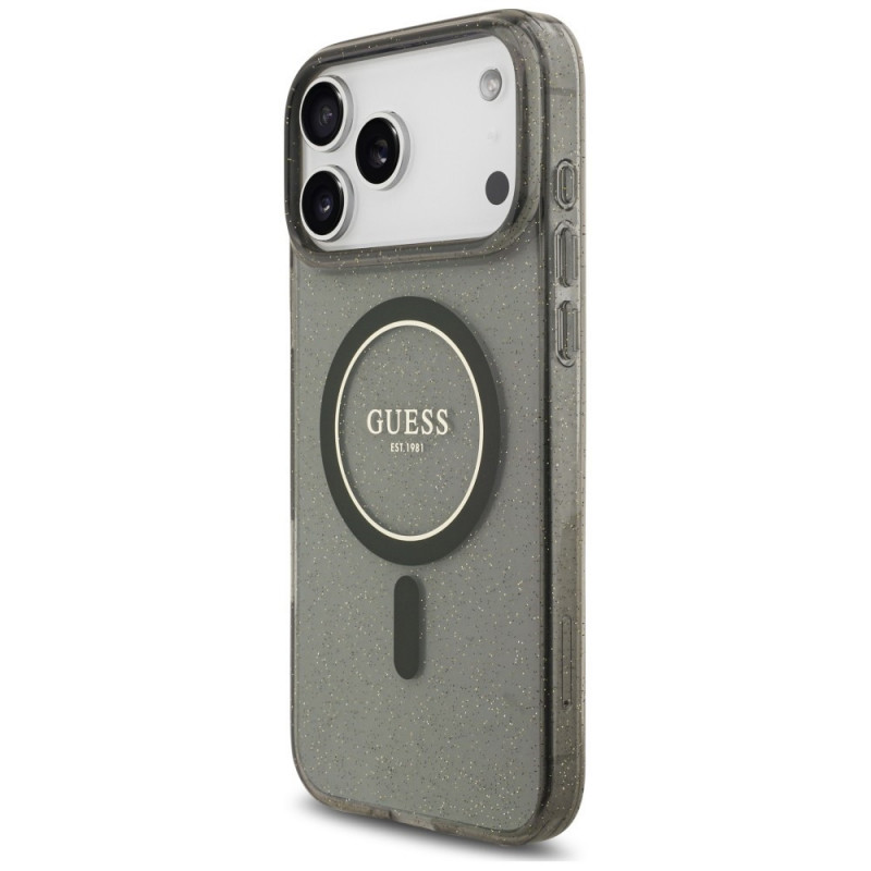Guess IML Glitter Pearl Strap MagSafe vāciņš Apple iPhone 18 Pro / 17 Pro, melns