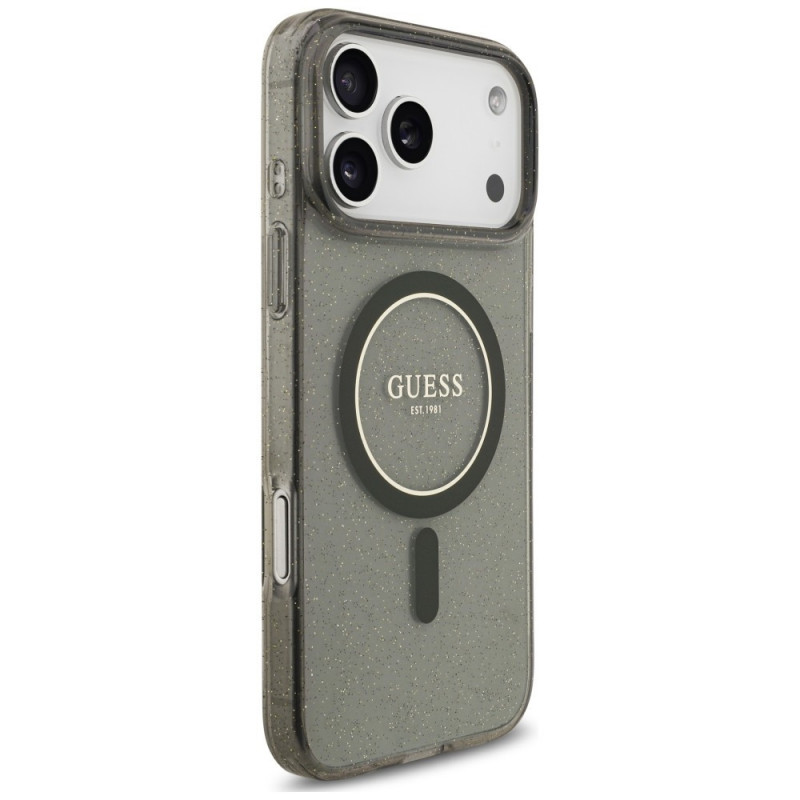 Guess IML Glitter Pearl Strap MagSafe vāciņš Apple iPhone 18 Pro / 17 Pro, melns