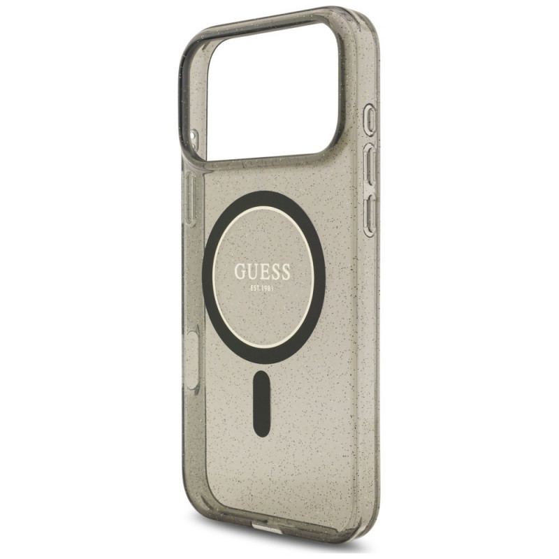 Guess IML Glitter Pearl Strap MagSafe vāciņš Apple iPhone 18 Pro / 17 Pro, melns