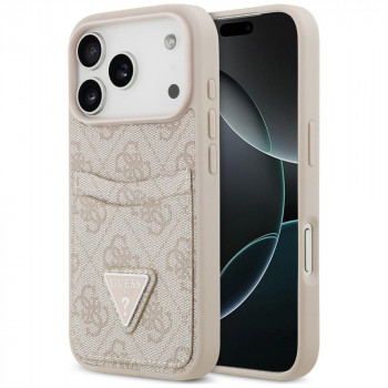 Guess 4G Double Card Triangle apvalks ar divām kartīšu kabatām Apple iPhone 18 Pro Max / 17 Pro Max, rozā