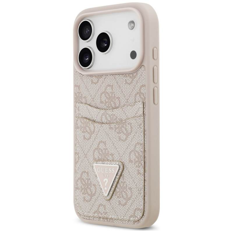 Guess 4G Double Card Triangle apvalks ar divām kartīšu kabatām Apple iPhone 18 Pro Max / 17 Pro Max, rozā