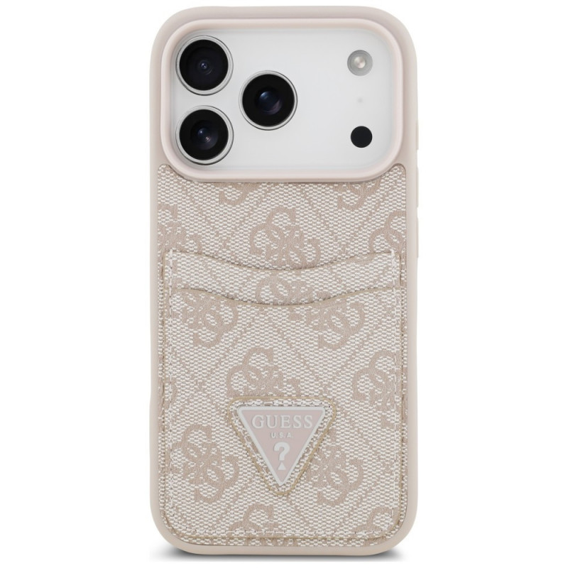 Guess 4G Double Card Triangle apvalks ar divām kartīšu kabatām Apple iPhone 18 Pro Max / 17 Pro Max, rozā