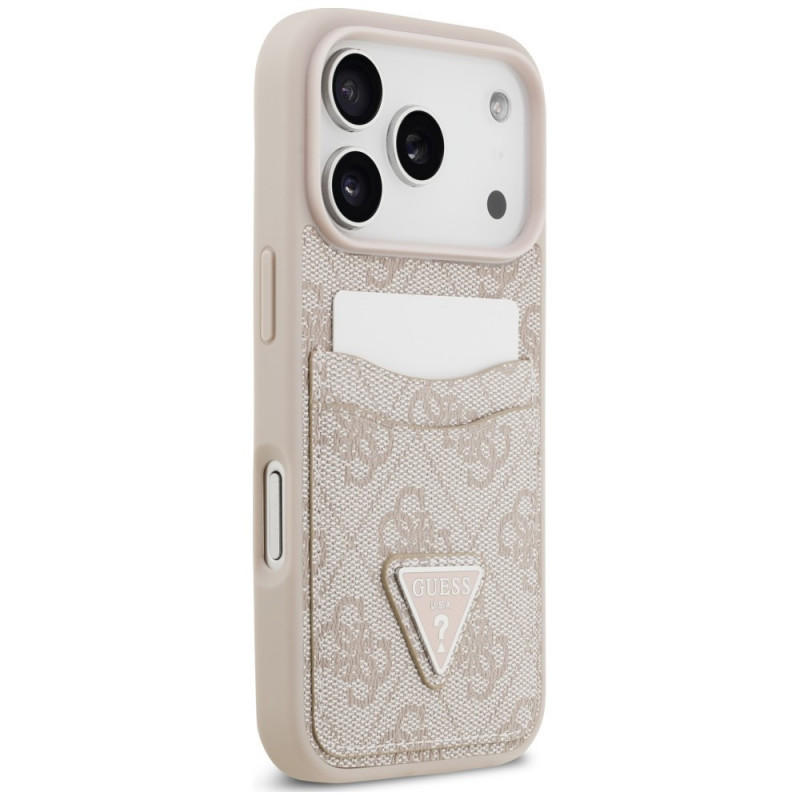 Guess 4G Double Card Triangle apvalks ar divām kartīšu kabatām Apple iPhone 18 Pro Max / 17 Pro Max, rozā