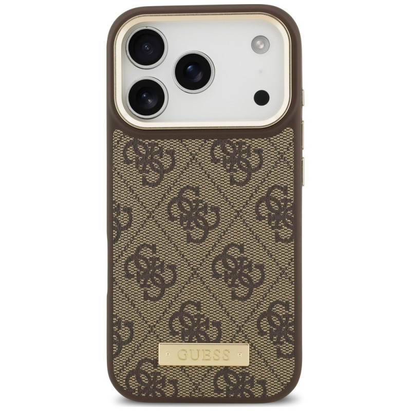 Guess 4G Logo Plate MagSafe apvalks Apple iPhone 18 Pro / 17 Pro, brūns