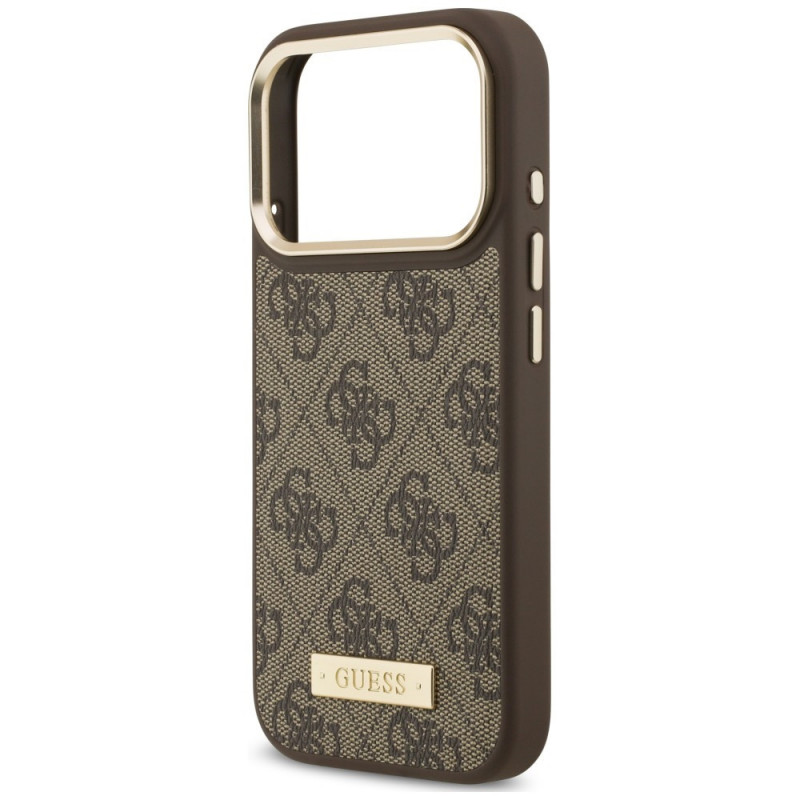 Guess 4G Logo Plate MagSafe apvalks Apple iPhone 18 Pro / 17 Pro, brūns