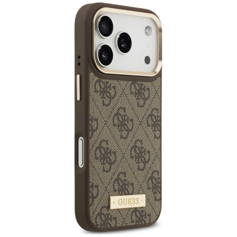 Guess 4G Logo Plate MagSafe vāciņš Apple iPhone 18 Pro Max / 17 Pro Max, brūns