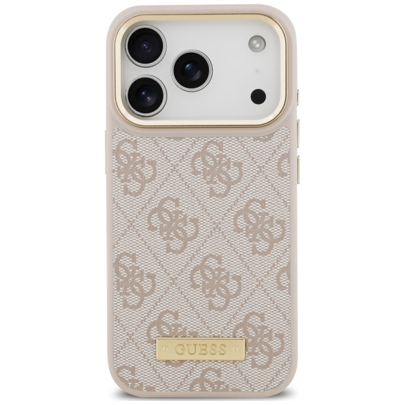 Guess 4G Logo Plate MagSafe apvalks Apple iPhone 18 Pro / 17 Pro, rozā