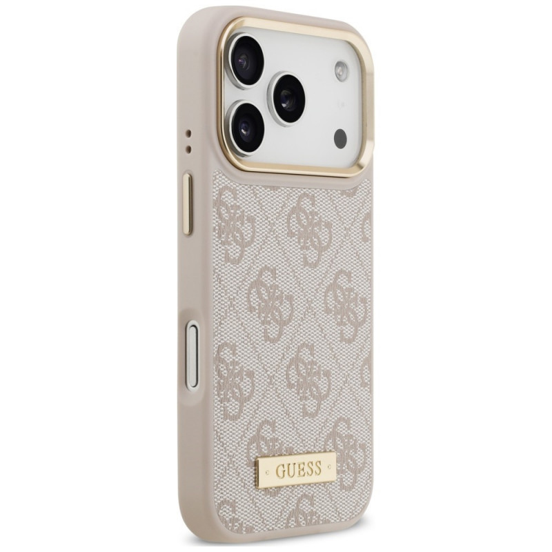 Guess 4G Logo Plate MagSafe apvalks Apple iPhone 18 Pro / 17 Pro, rozā
