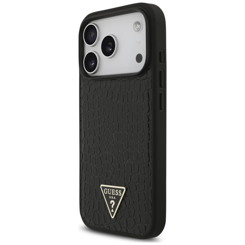 Guess Croco Triangle Logo MagSafe apvalks Apple iPhone 18 Pro / 17 Pro, melns
