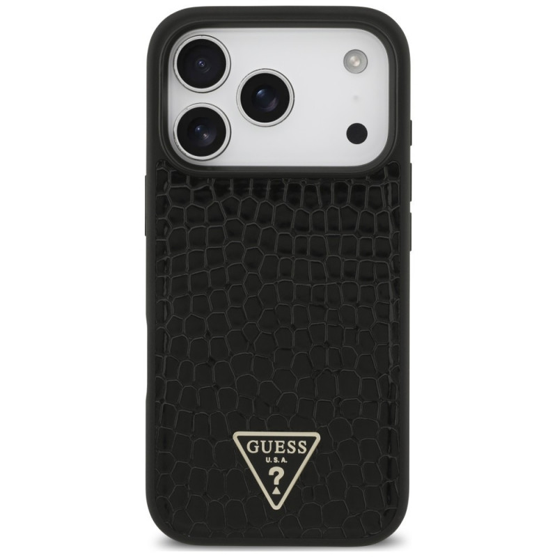 Guess Croco Triangle Logo MagSafe apvalks Apple iPhone 18 Pro / 17 Pro, melns