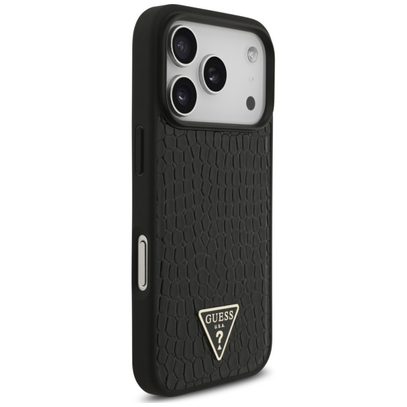 Guess Croco Triangle Logo MagSafe apvalks Apple iPhone 18 Pro / 17 Pro, melns