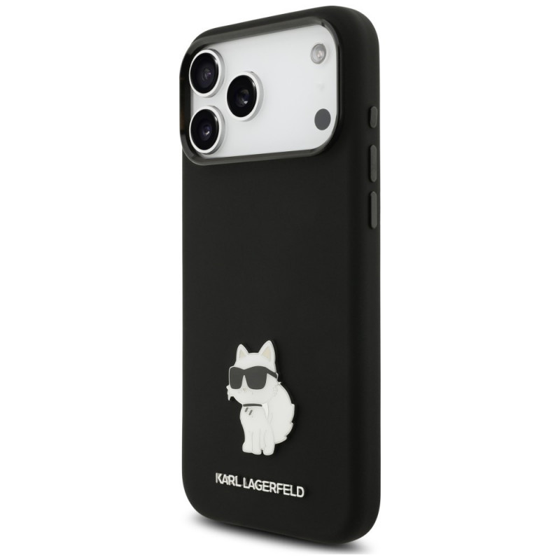 Karl Lagerfeld Silicone Choupette Metal Pin vāciņš Apple iPhone 18 Pro Max / 17 Pro Max, melns