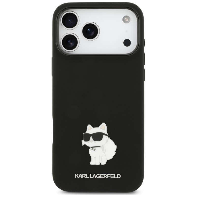 Karl Lagerfeld Silicone Choupette Metal Pin vāciņš Apple iPhone 18 Pro Max / 17 Pro Max, melns