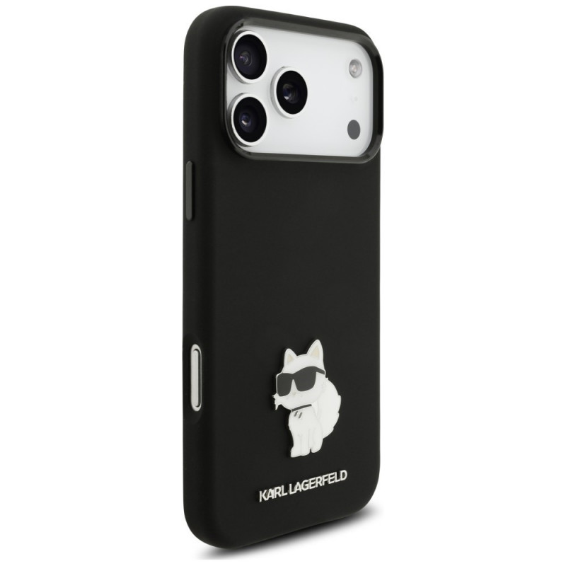 Karl Lagerfeld Silicone Choupette Metal Pin vāciņš Apple iPhone 18 Pro Max / 17 Pro Max, melns